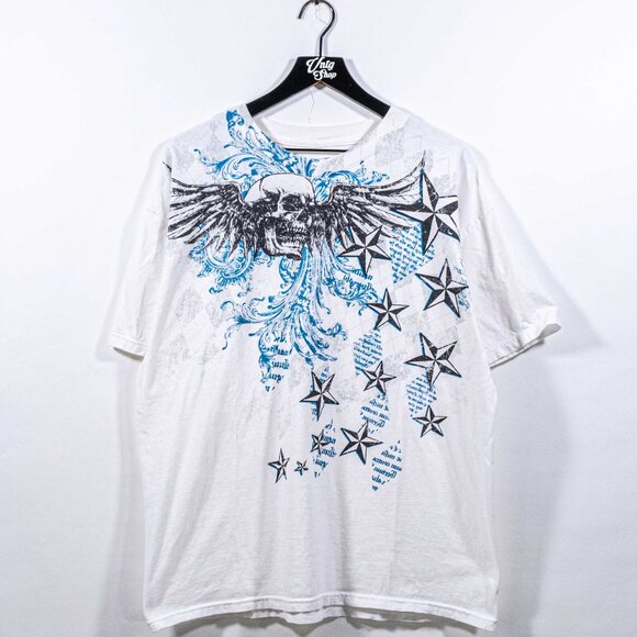 Skull Wings Stars AOP Mall Goth T-Shirt XL Y2K Streetwear Grunge Skate - Picture 1 of 7
